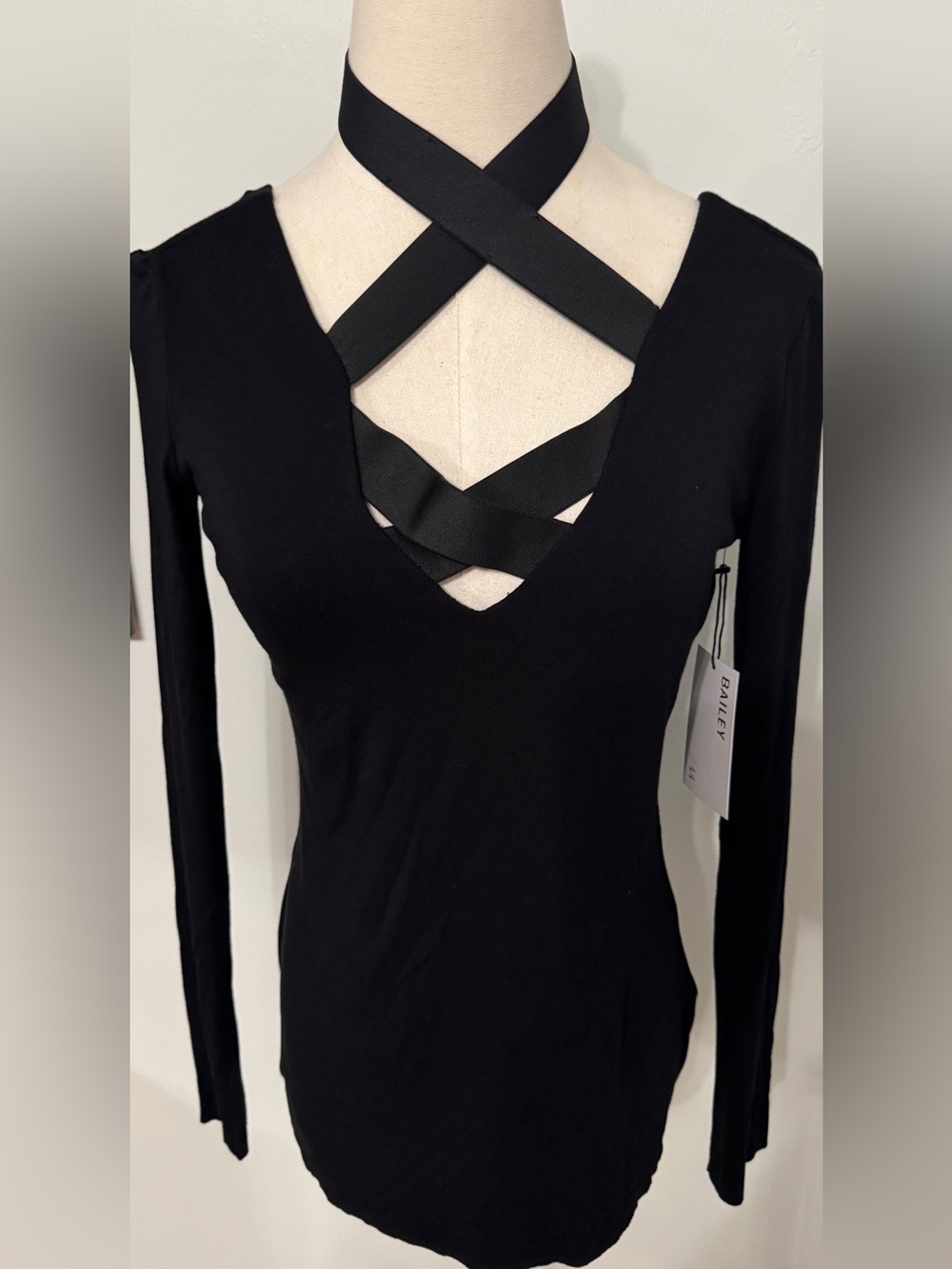 Bailey 44 Black Long Sleeve Crisscross V-Neck Top